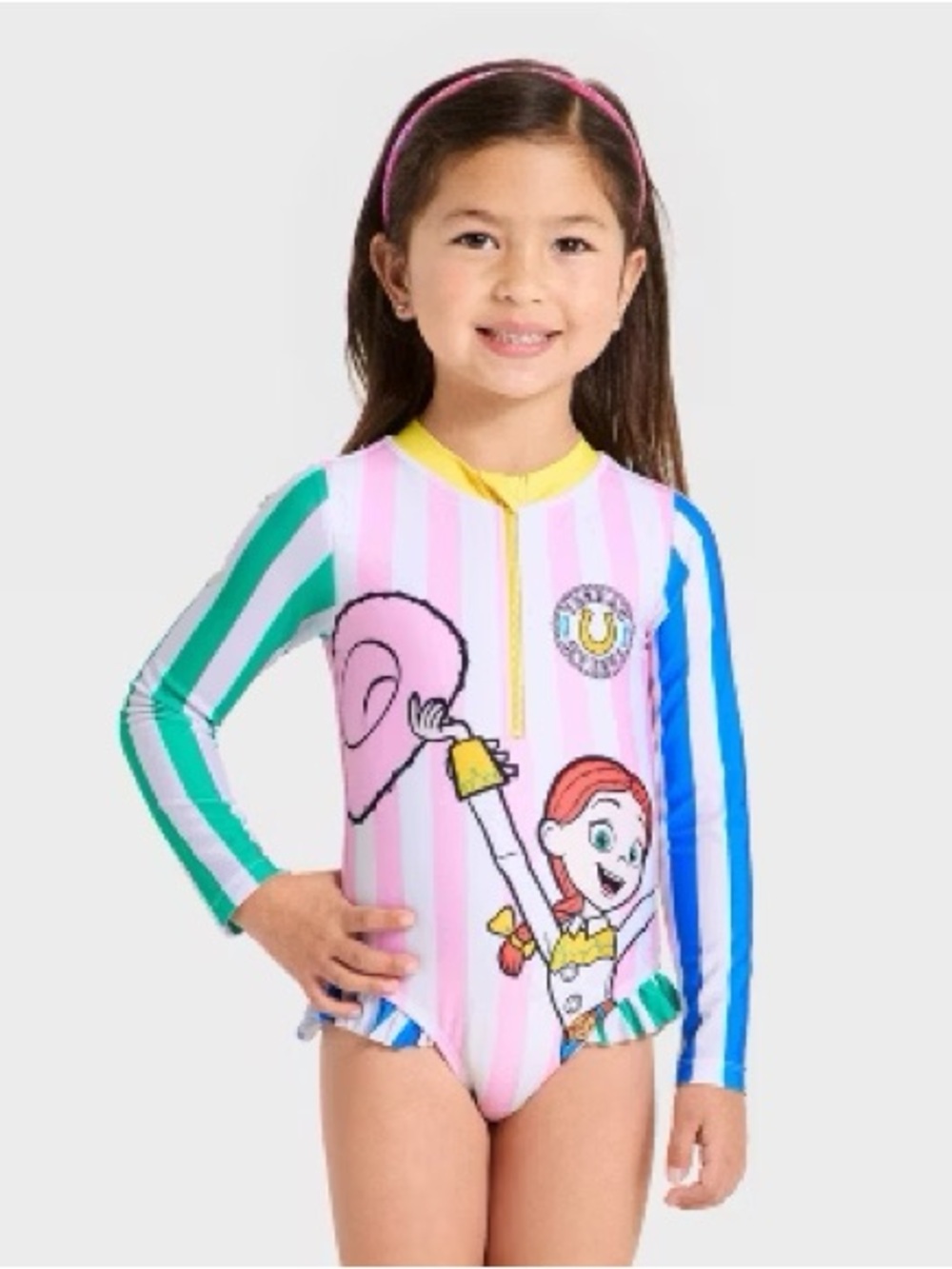Disney Toy Story Girls 2T Jessie Long Sleeve Zip Rash Guard Swimsuit